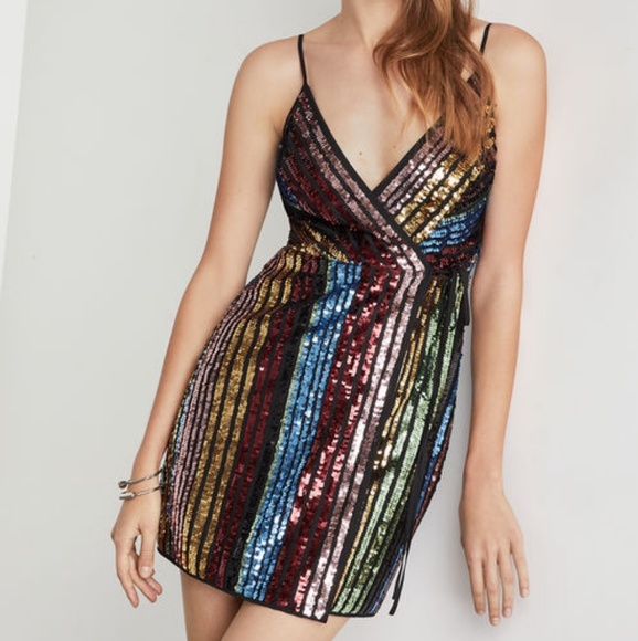 🎁SALE🎁BCBGMAXAZRIA Striped Sequin Wrap Dress - Picture 2 of 8